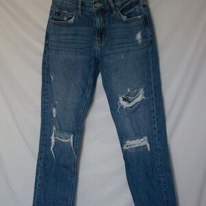 Kancan Distressed Mom Jeans – Size 3, Medium Wash, Relaxed Fit, Ripped Detail